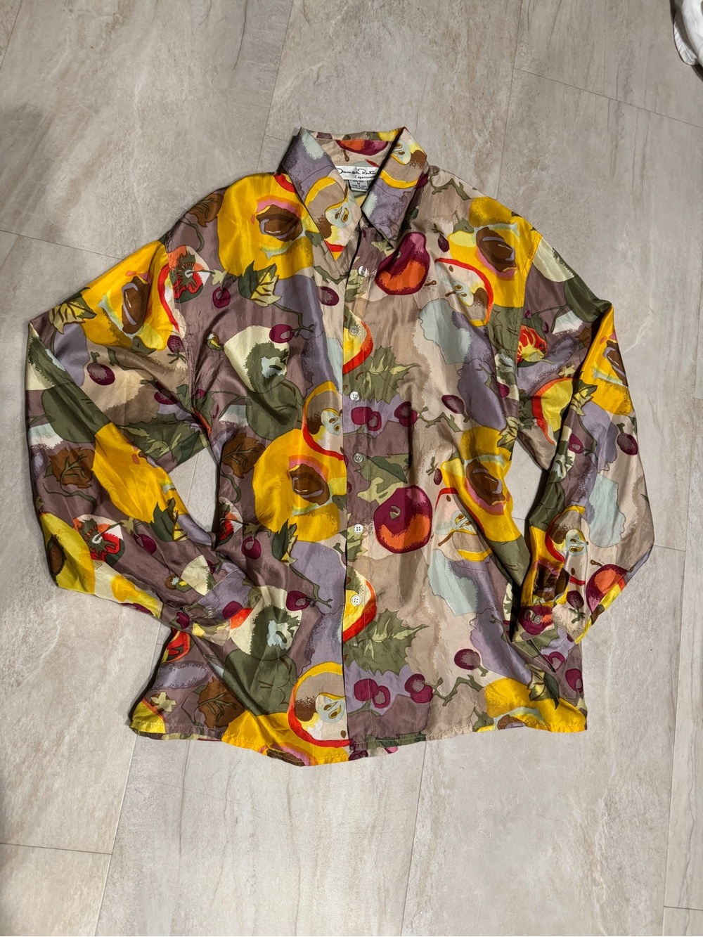 Vintage Oscar de la Renta Fruit abstract Long Sleeve Shirt silk blouse top